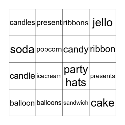 AT THE PARTY  Bingo Card