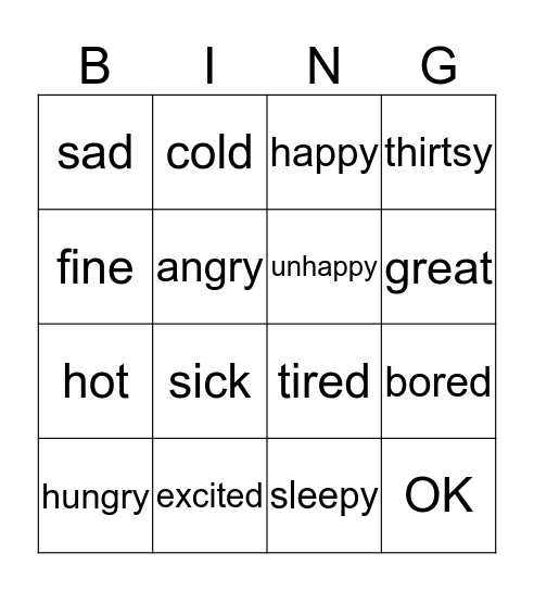 Feelings Bingo Card