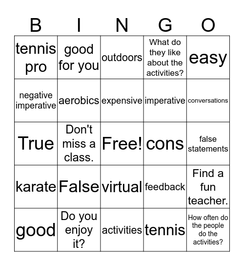 exergaming Bingo Card