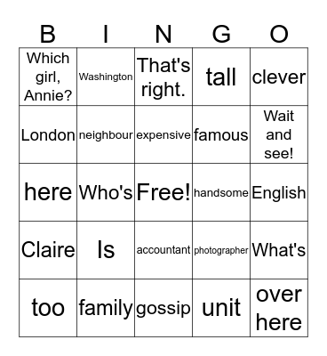 Gossip! Bingo Card