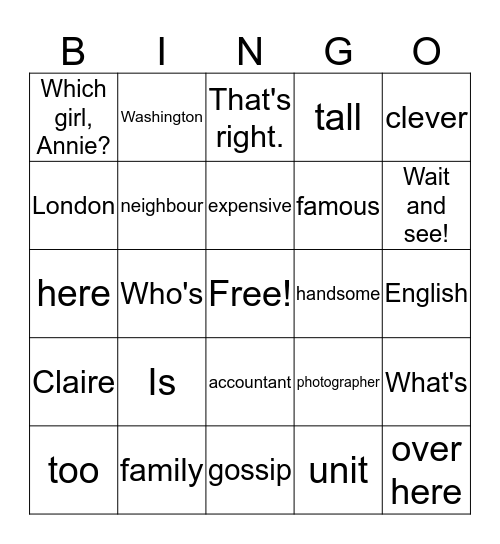 Gossip! Bingo Card