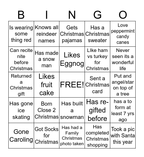 Christmas Bingo Card
