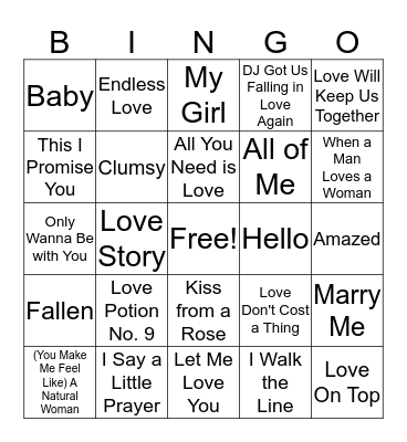 Valentines Day Music Bingo Card