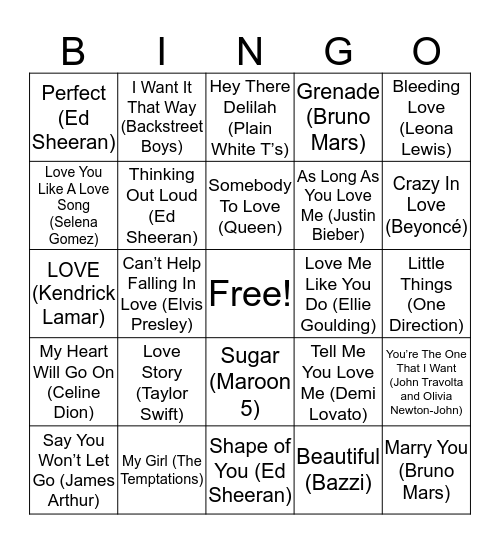 Valentine's Day Singo! Bingo Card