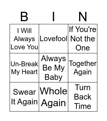 90s/00s Love Song Bingo Card