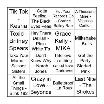 00s Music Bingo Card