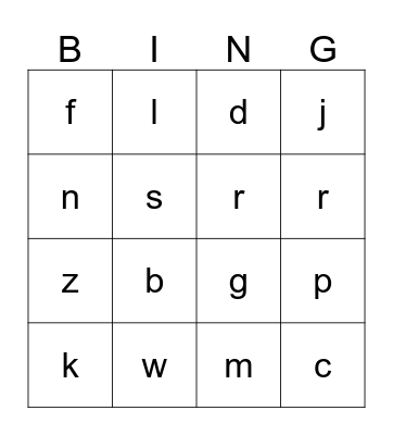 Ending Sounds Bingo Card