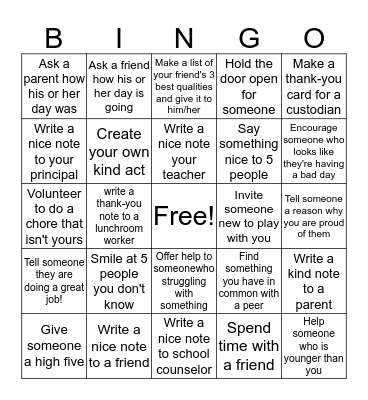 KINDNESS BINGO Card