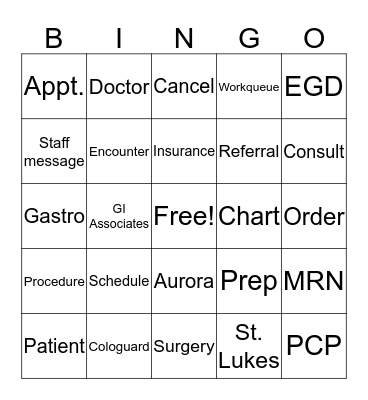 Bingo Pre Admit Style Bingo Card