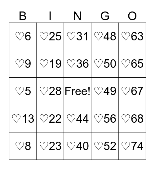 VALENTINE'S DAY BINGO Card