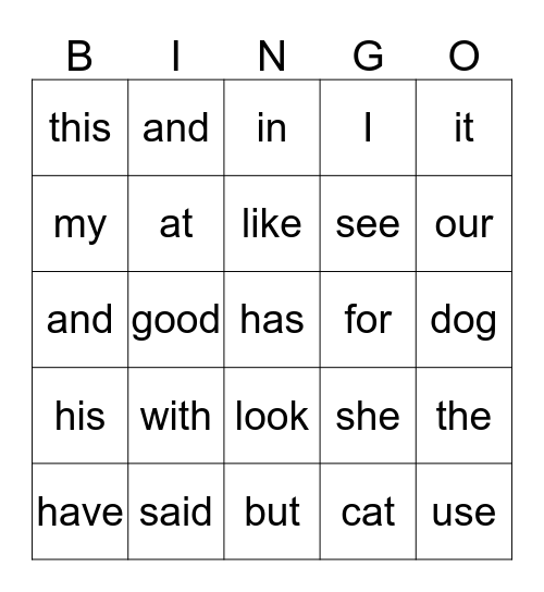 Red Word Bingo 9:30 Bingo Card