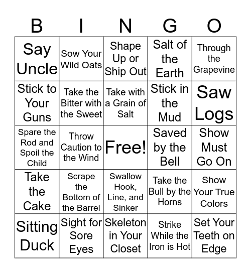 Idiom Bingo Card