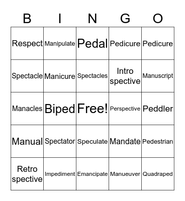Spec Words Two Bingo Card