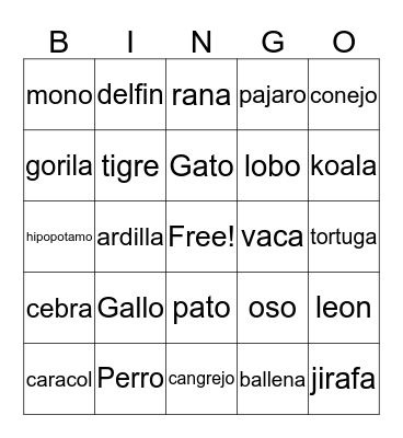 SPANISH BINGO  Bingo Card