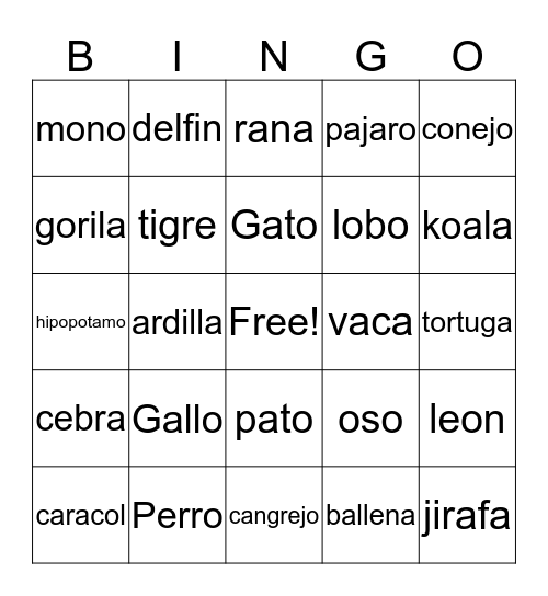 SPANISH BINGO  Bingo Card