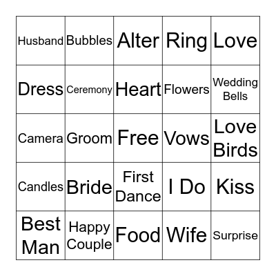 Bridal Bingo Card