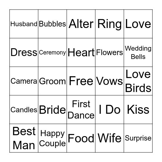 Bridal Bingo Card