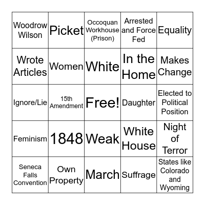 Suffrage Movement Bingo Card