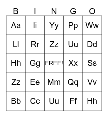 Alphabet Bingo Card