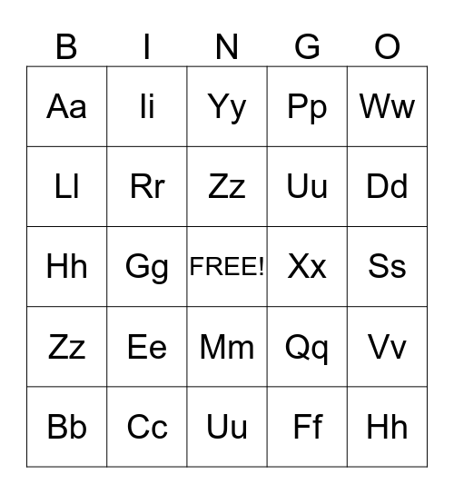 Alphabet Bingo Card
