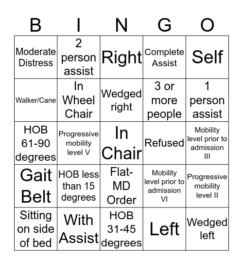Mobility Bingo - RN Edition Bingo Card