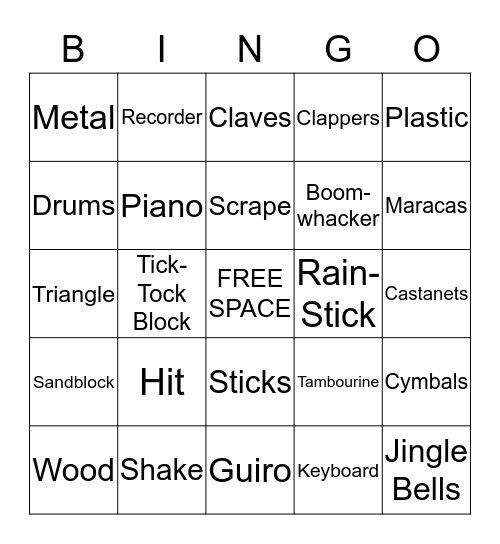 Classroom Instrument Bingo Card