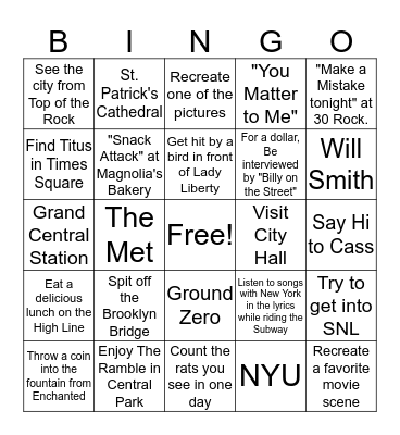 New York! Bingo Card