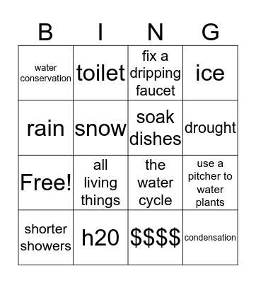 water conservation Bingo Card