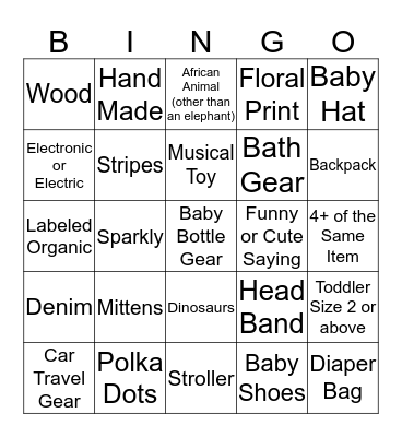 Baby Shower Gift Bingo Card