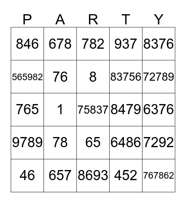 PARTY BINGO!! Bingo Card