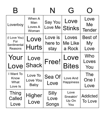 Love Songs 1 Bingo Card