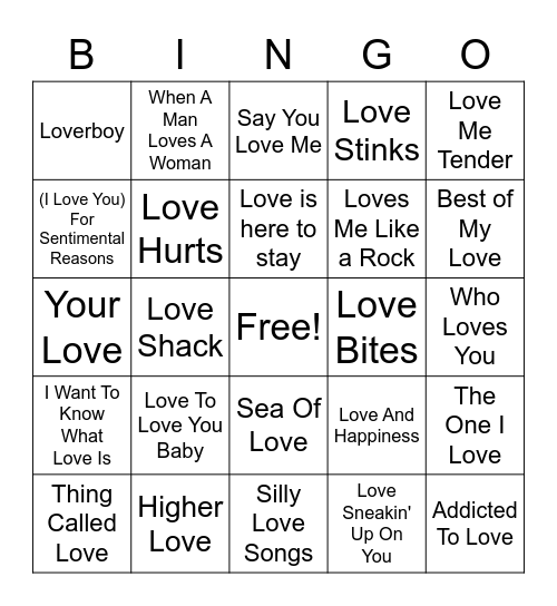 Love Songs 1 Bingo Card