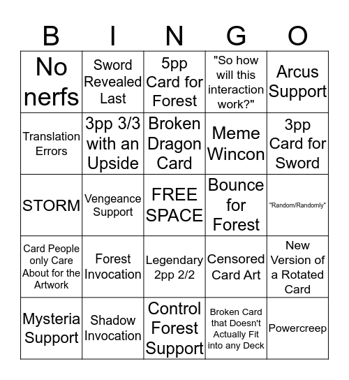 Mini Expansion Bingo Card