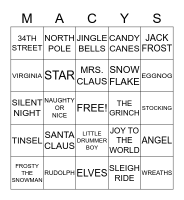 CHRISTMAS Bingo Card