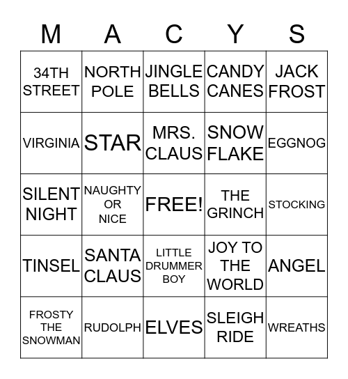 CHRISTMAS Bingo Card