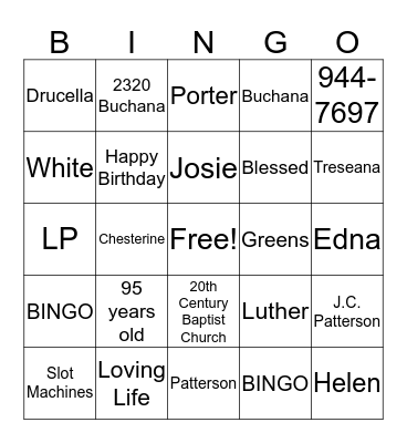 Happy 95th Birthday to the Gambling Queen, Drucella Bingo Card