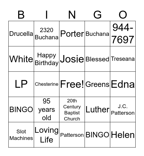 Happy 95th Birthday to the Gambling Queen, Drucella Bingo Card