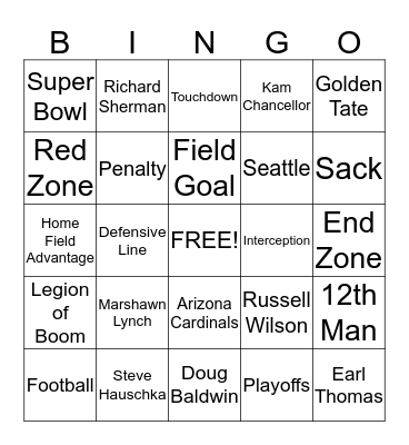 SEATTLE SEAHAWKS FOOTBALL Bingo Card