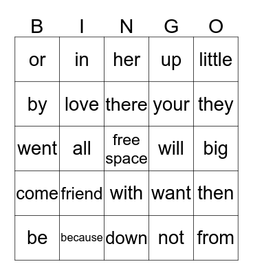 Sight words Feb/March Bingo Card