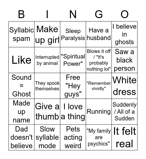 White Girl Ghost World Bingo Card