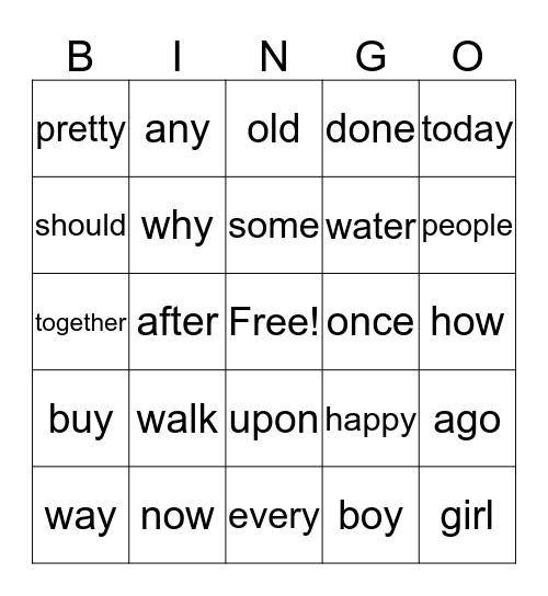 Grade 1 January Bingo Card