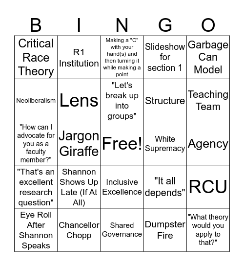 Org & Gov  Bingo Card