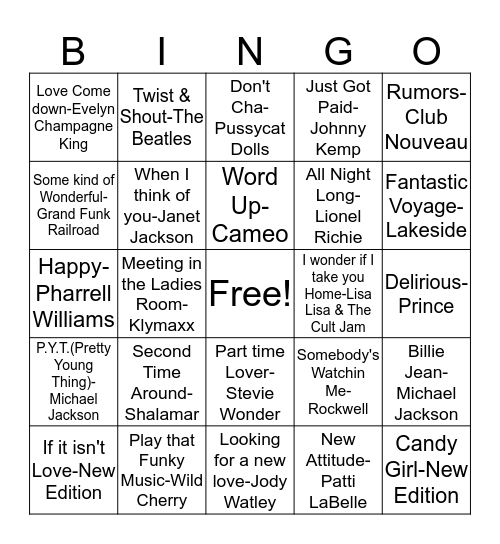 BB27 Chair Dancing 80's & More! Bingo Card