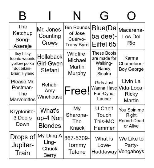 BB30 Novelty Songs! Bingo Card