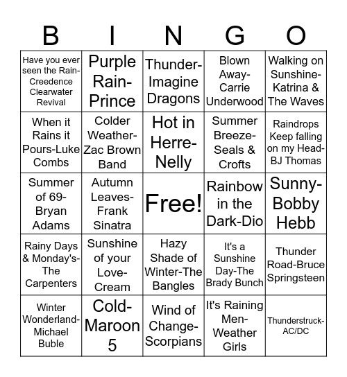 BB31 How's the Weather? Bingo Card