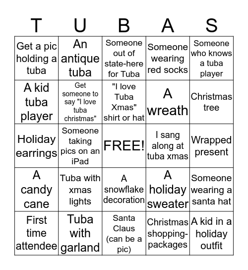 I Love Tuba Christmas! Bingo Card