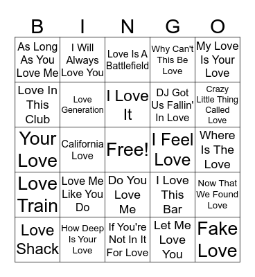JACKS MUSIC VIDEO BINGO! (love edition) Bingo Card