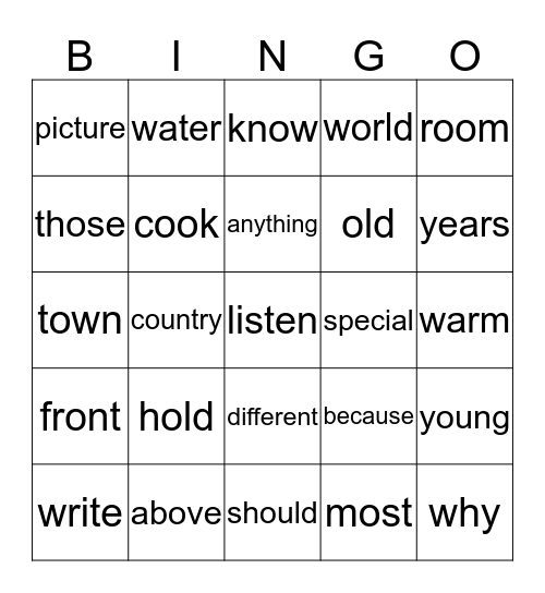 "Tell Me a Story" Word Power Bingo Card