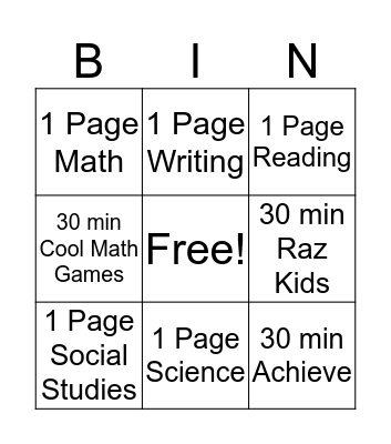 Robert's BINGO Card Bingo Card