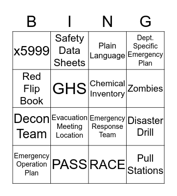 Env. Safety & Emergency Management Bingo Card